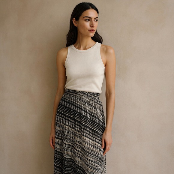 Donna Karan Dresses & Skirts - Donna Karan New York Black‎ Striped Midi Skirt Size S Vintage Abstract Wave